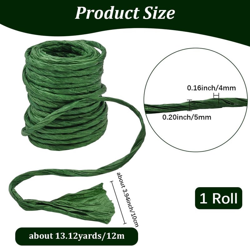 SOFPLATE 13.12 Yards Raffia Paper Ribbon Green Paper Twine Wrapping Ribbon Rustic 4mm Twist Stripes Paper Cord String Rope Accessories for Flower Bouquet Basket Gifts Wrapping DIY Making Crafts Decor - Image 2